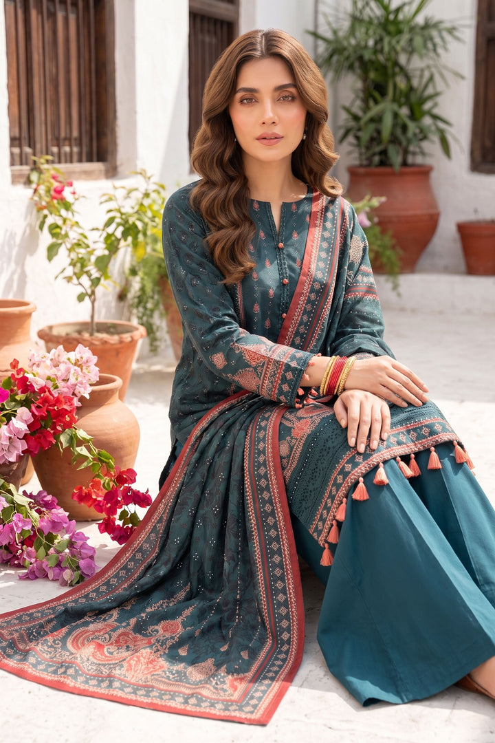 Charcoal Blue 3 Piece Unstitched Premium Printed Lawn