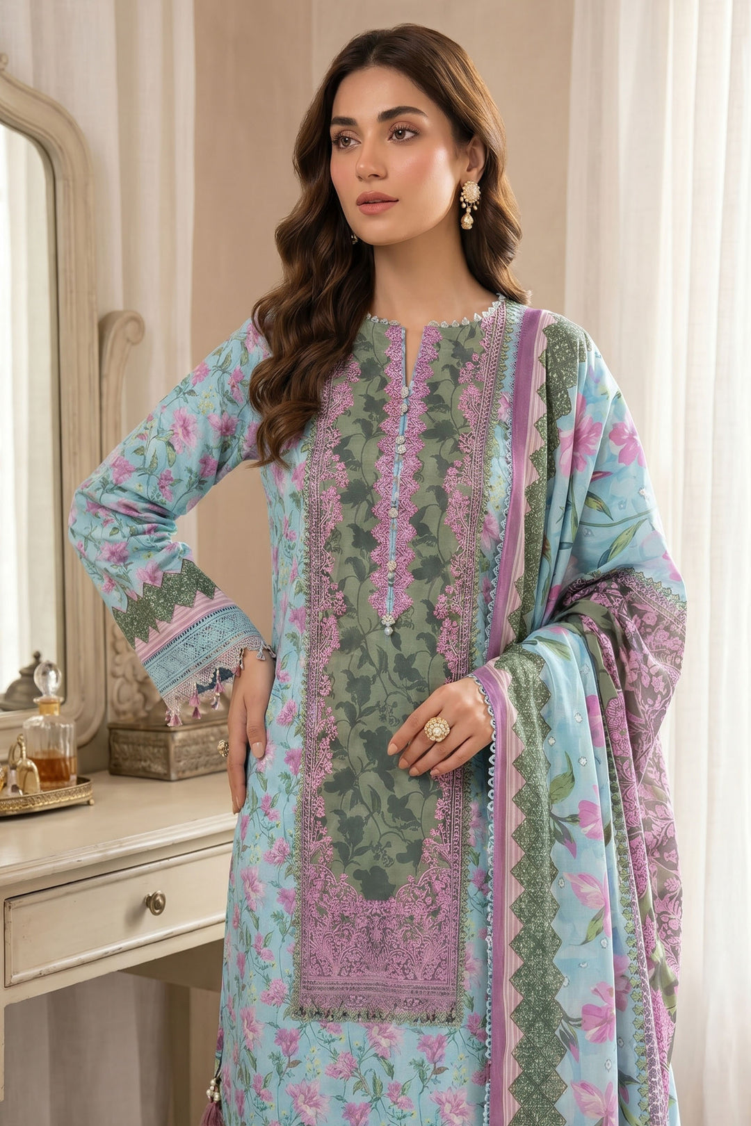 Rock Blue l 3 Piece Unstitched Premium Printed Lawn