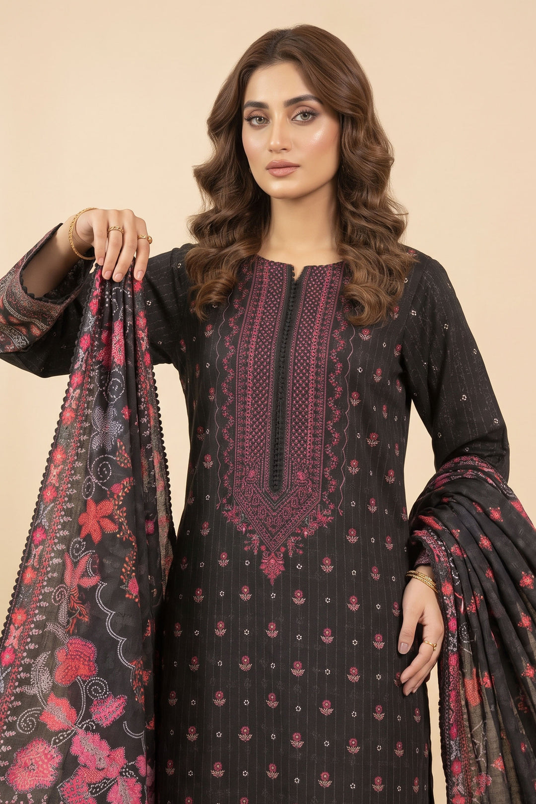 3 Piece Unstitched Black Premium Linen