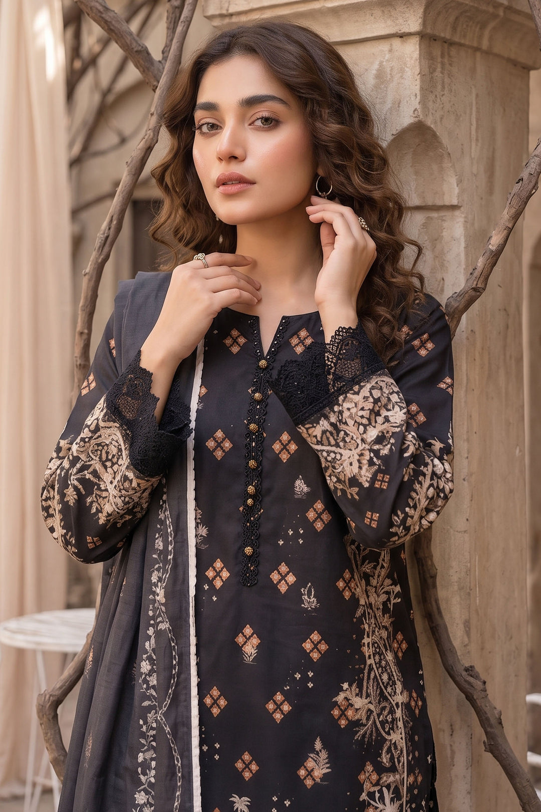 Black 3 Piece Unstitched Premium Printed Lawn