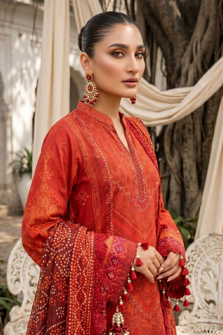3 Piece Unstitched Orange Premium Lawn