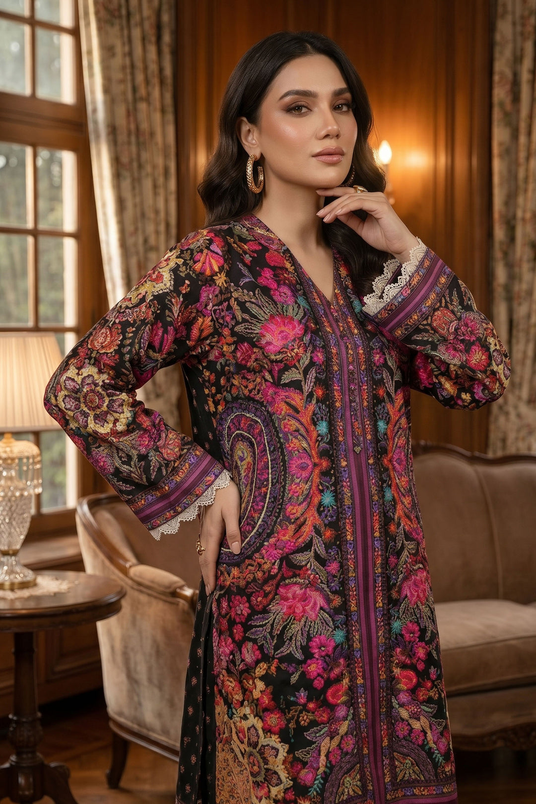 Black 2 Piece Unstitched Printed Cambric Co-Ord Set