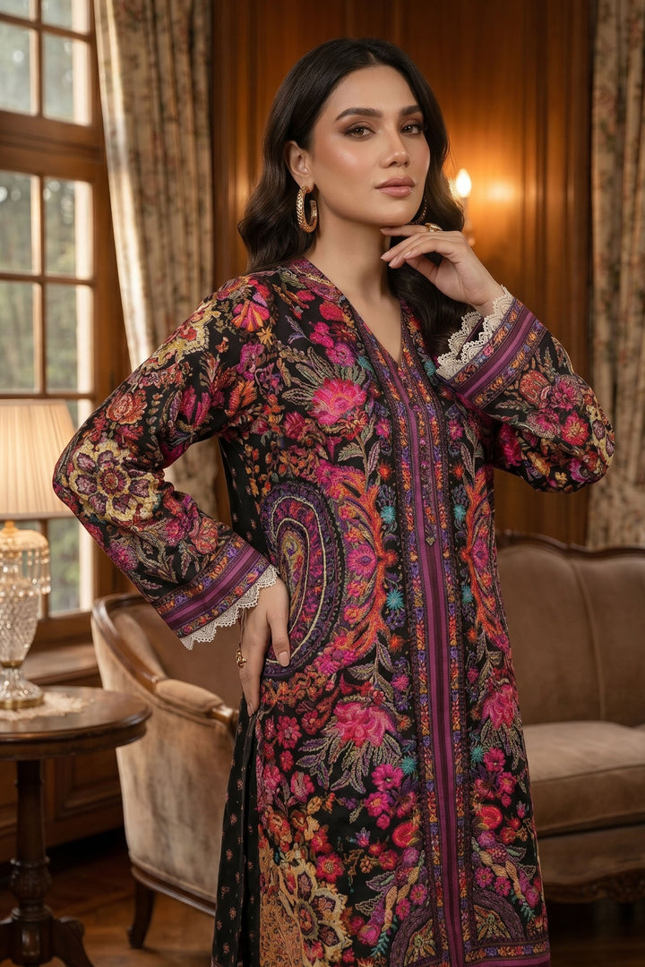 Black 2 Piece Unstitched Printed Cambric Co-Ord Set