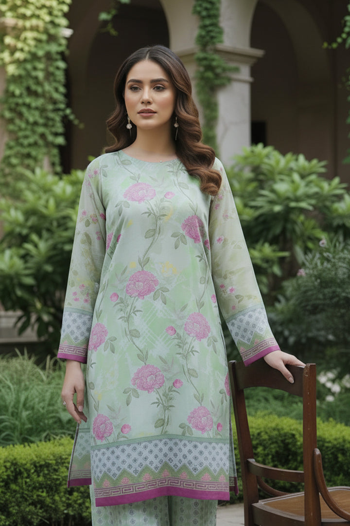 Laurel Green 2 Piece Unstitched Printed Cambric Co-Ord Set