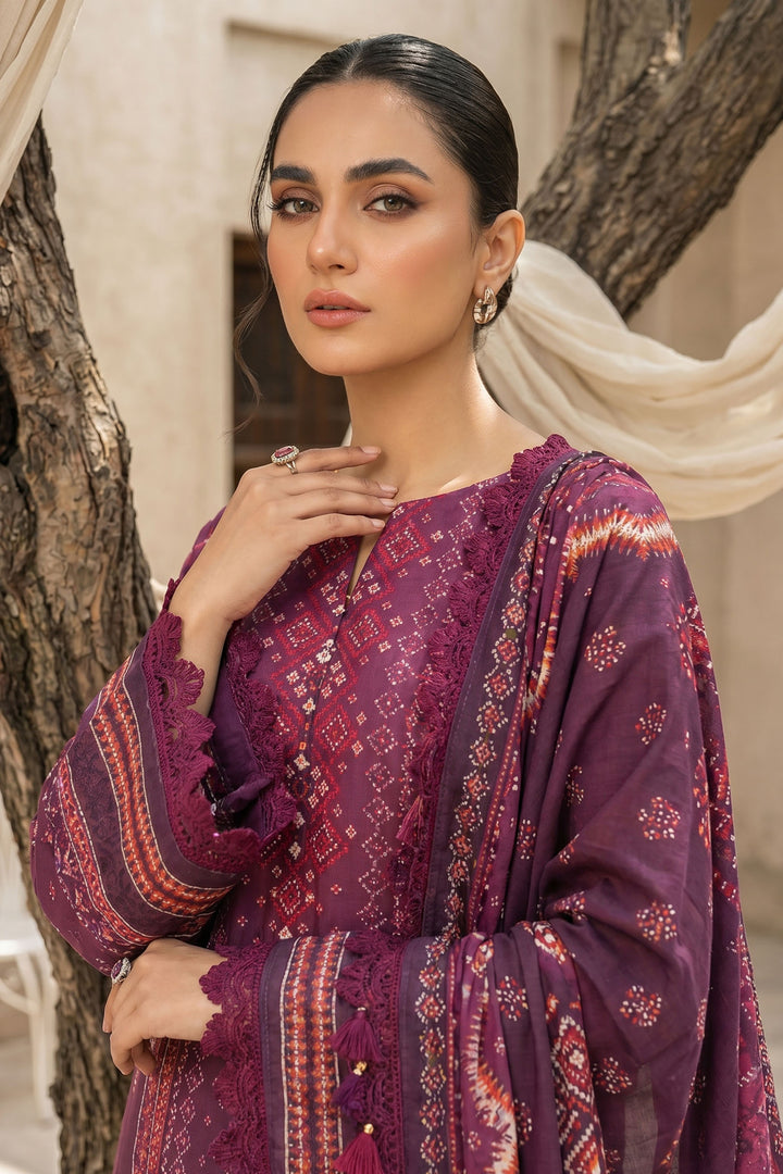 Dark Raspberry 3 Piece Unstitched Premium Printed Lawn