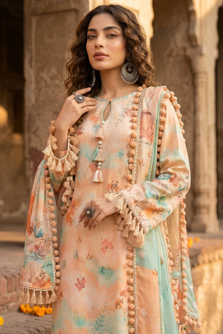 3 Piece Unstitched Peach Premium Lawn