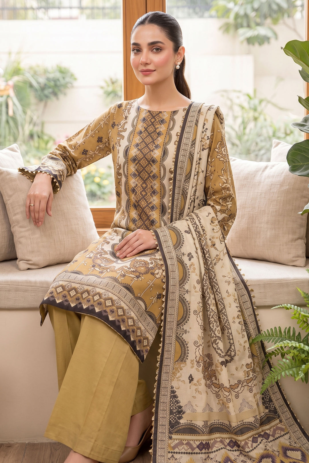 Mustard 3 Piece Unstitched Premium Printed Lawn