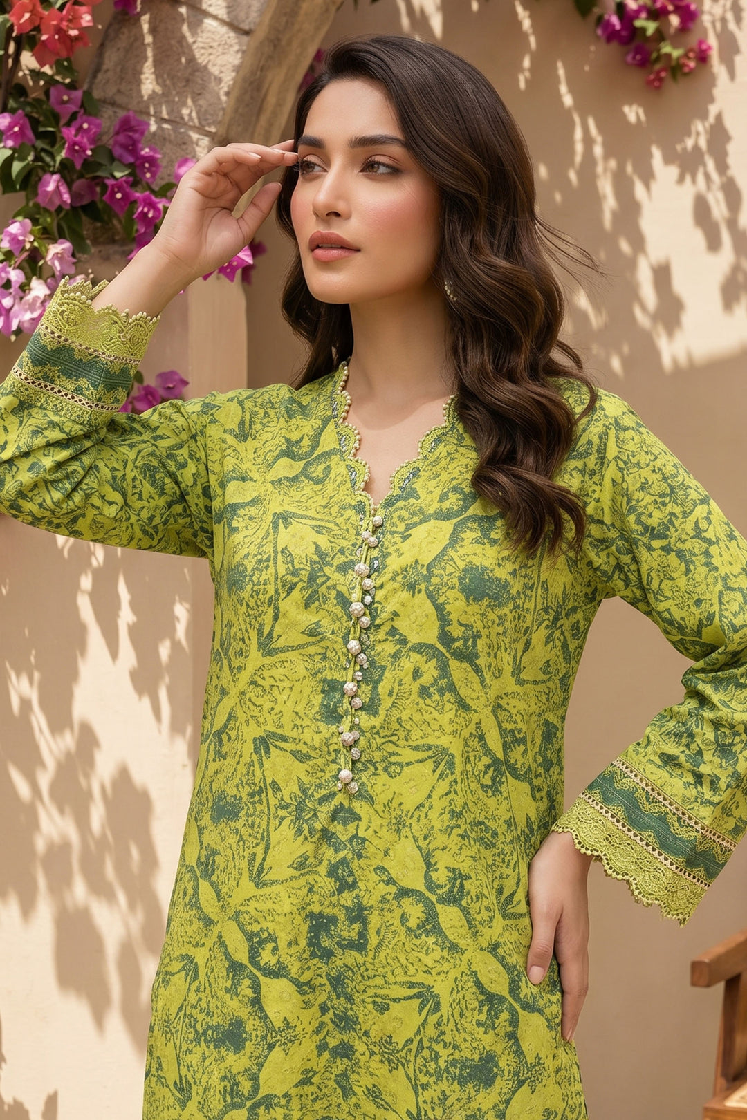 Mustard Yellow 2 Piece  Unstitched Printed Cambric Co-Ord Set