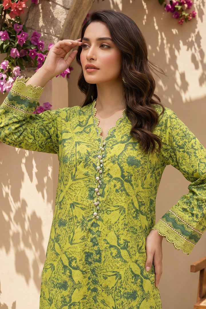 Mustard Yellow 2 Piece  Unstitched Printed Cambric Co-Ord Set