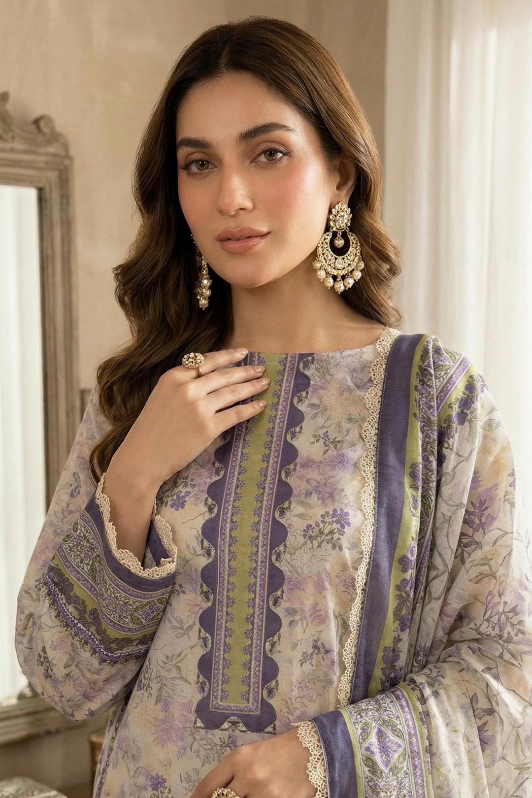 3 Piece Unstitched Pale Silver Premium Printed Lawn