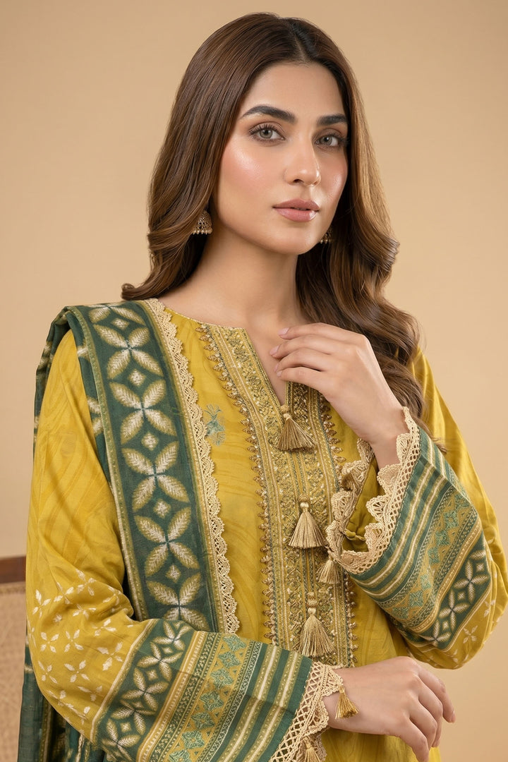 3 Piece Unstitched Yellow Premium Lawn