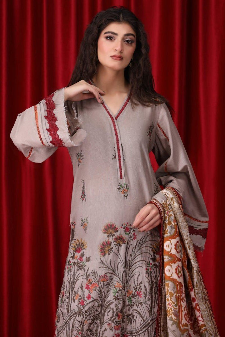 3 Piece Beige Unstitched Khaddar - Jacquard Clothing