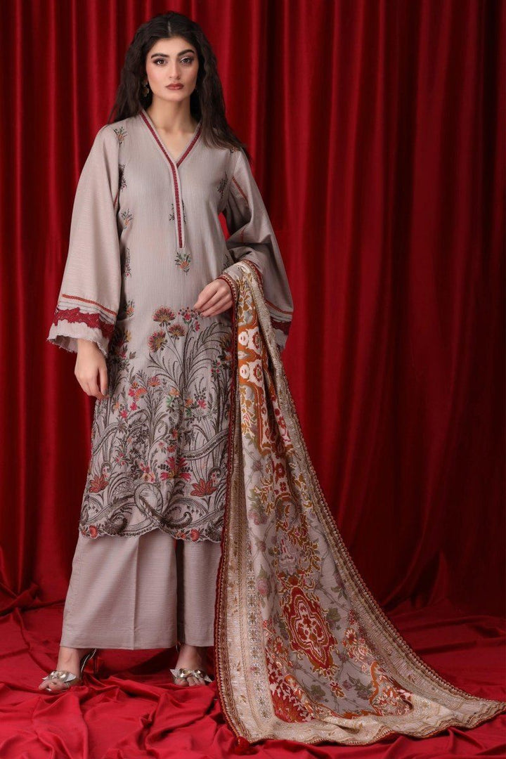 3 Piece Beige Unstitched Khaddar - Jacquard Clothing