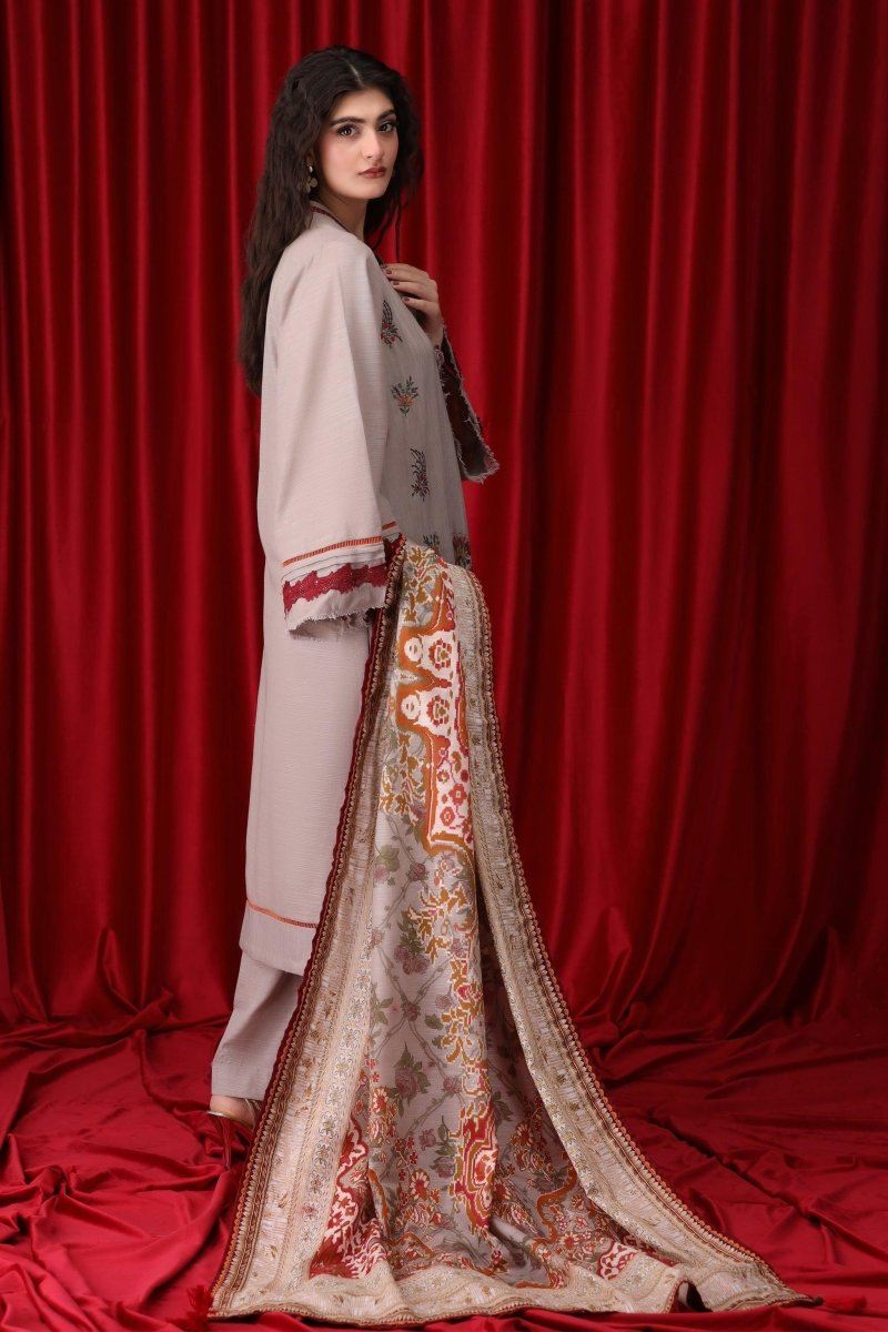 3 Piece Beige Unstitched Khaddar - Jacquard Clothing
