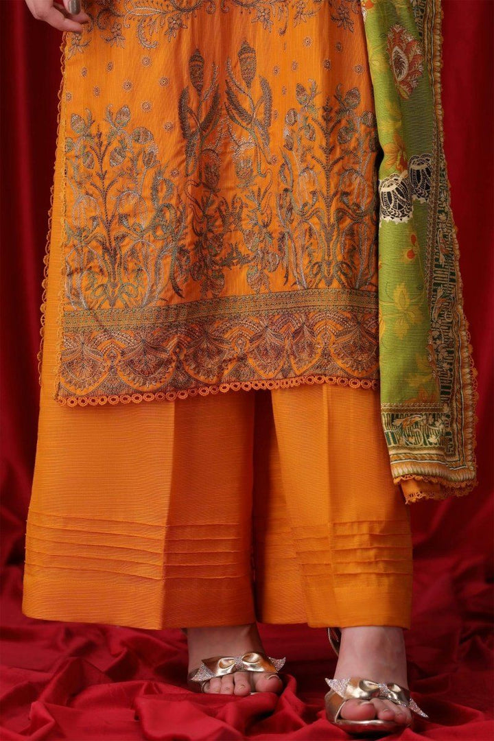 3 Piece Pumpkin Yellow Unstitched Khaddar - Jacquard Clothing