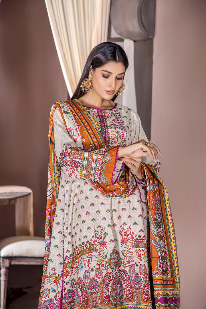 3 PCS UNSTITCHED-DIGITAL PRINTED KHADDAR SUIT WINTER 23 BY JACQUARD CLOTHING