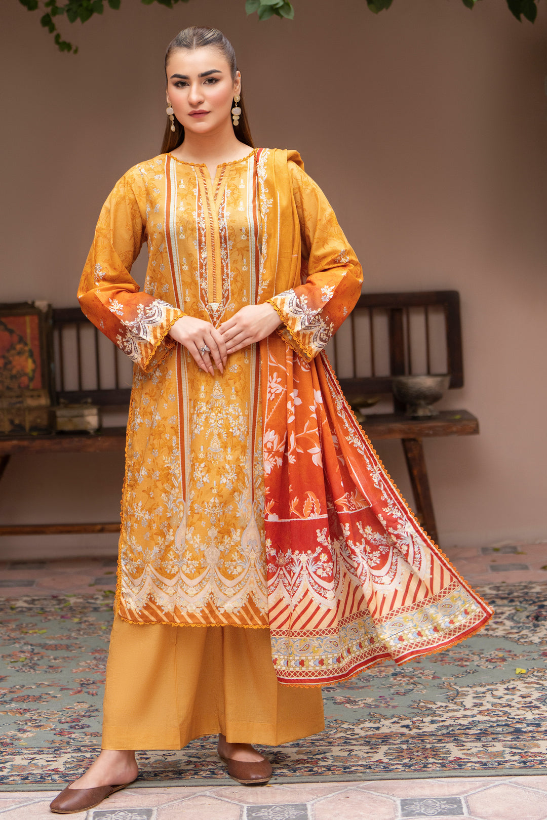 3PC Unstitched Mustard Lawn - SU25V25-S3 - JACQUARD CLOTHING
