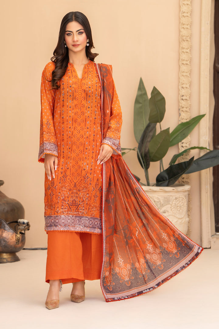 3PC Unstitched Orange Lawn - SU25V20-S2 - JACQUARD CLOTHING