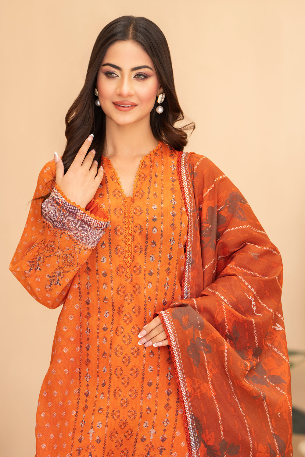 3PC Unstitched Orange Lawn - SU25V20-S2 - JACQUARD CLOTHING