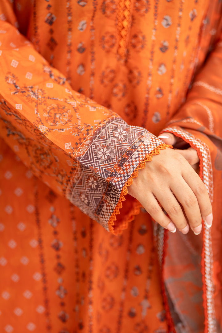 3PC Unstitched Orange Lawn - SU25V20-S2 - JACQUARD CLOTHING