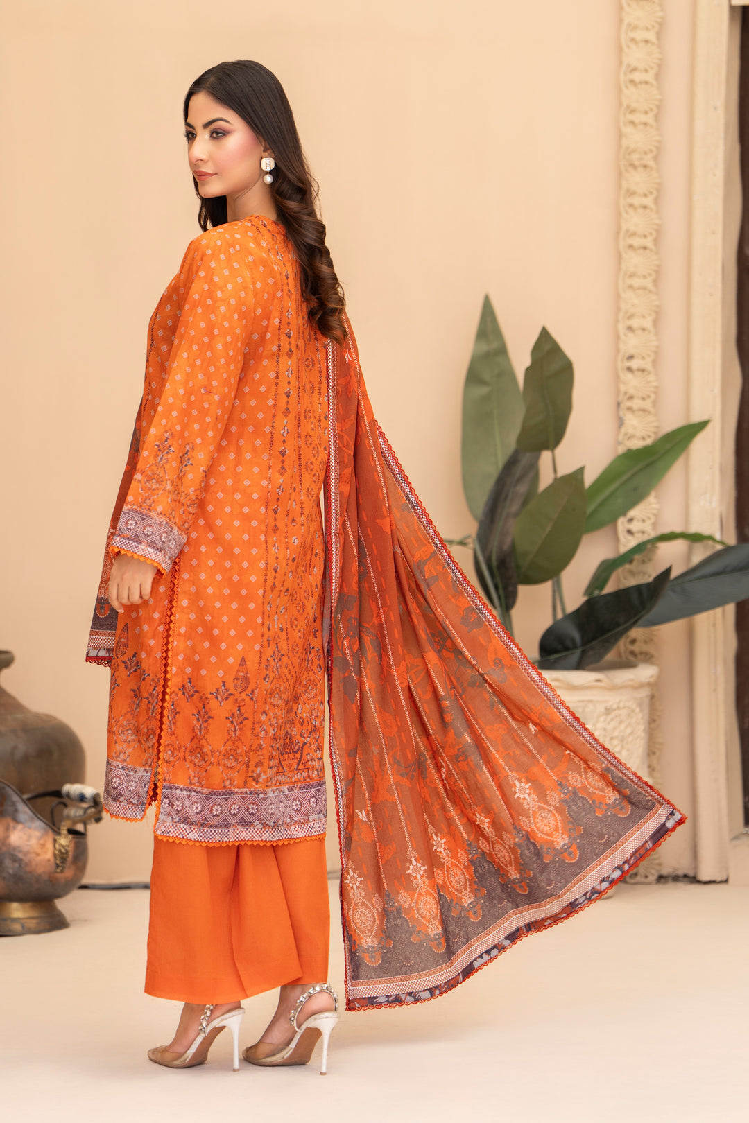3PC Unstitched Orange Lawn - SU25V20-S2 - JACQUARD CLOTHING