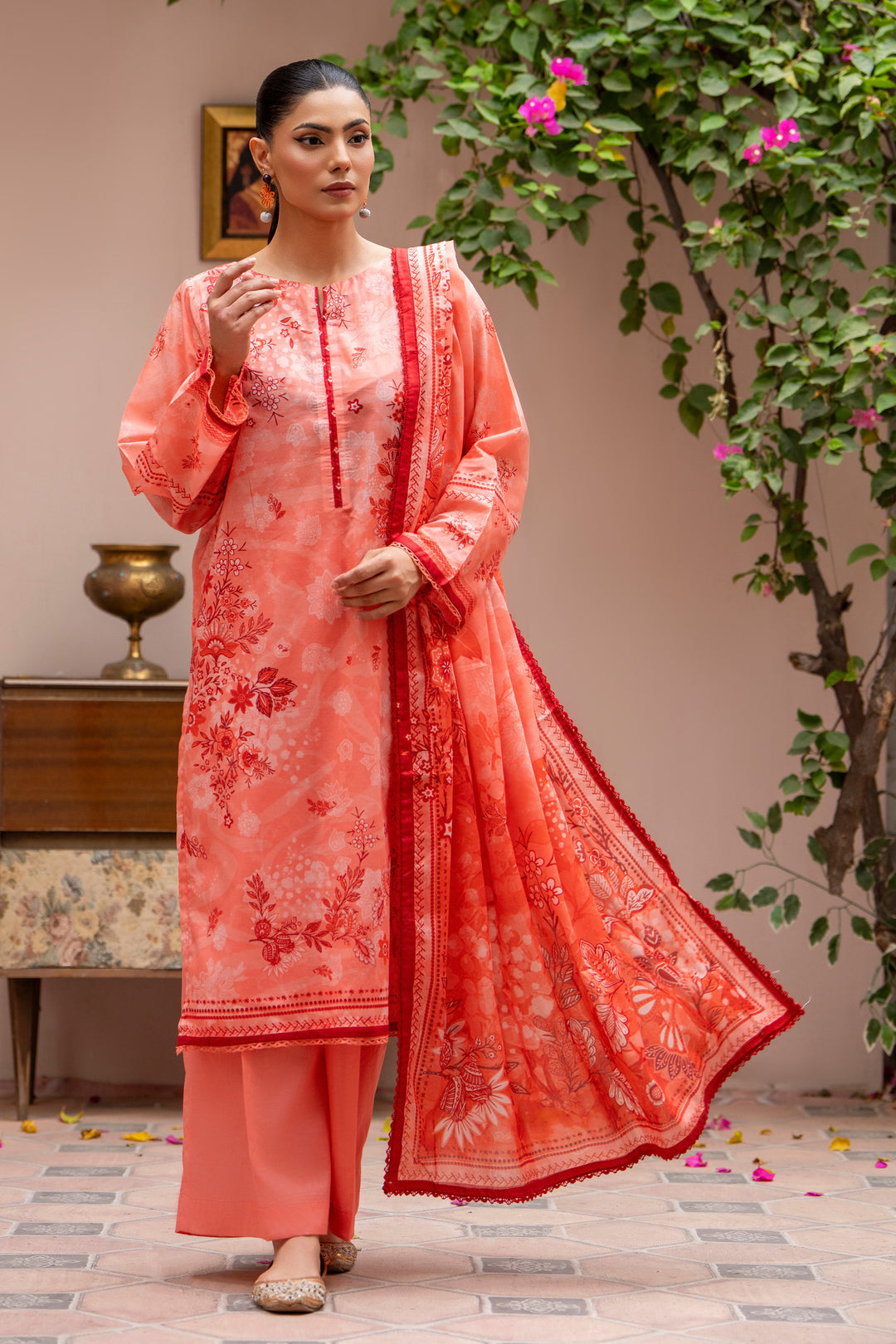 3PC Unstitched Orange Lawn - SU25V25-S9 - JACQUARD CLOTHING