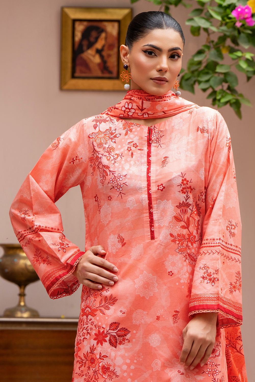 3PC Unstitched Orange Lawn - SU25V25-S9 - JACQUARD CLOTHING