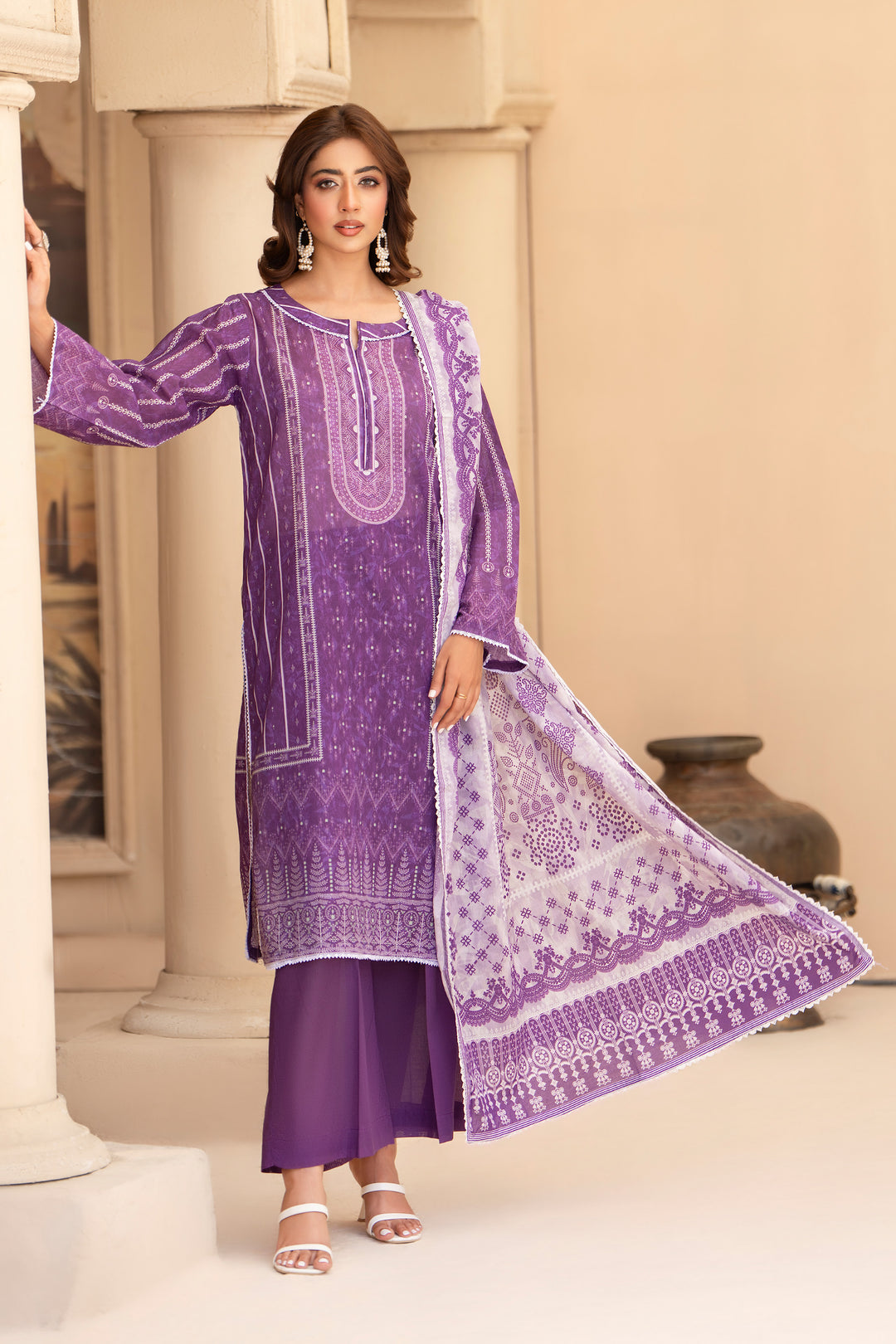 3PC Unstitched Purple Lawn - SU25V20-S5 - JACQUARD CLOTHING