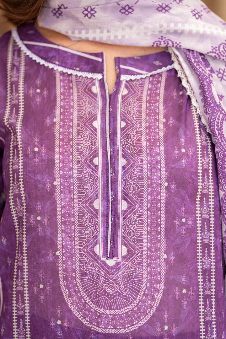3PC Unstitched Purple Lawn - SU25V20-S5 - JACQUARD CLOTHING