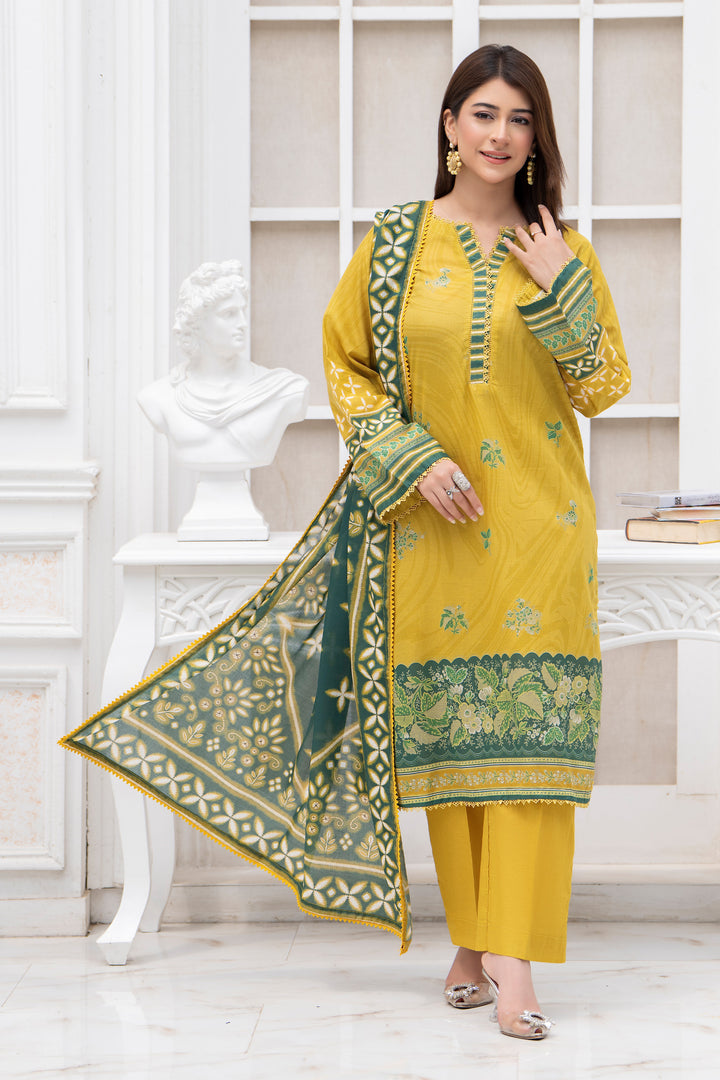 3PC Unstitched Yellow Lawn - SU25V27-S10 - JACQUARD CLOTHING