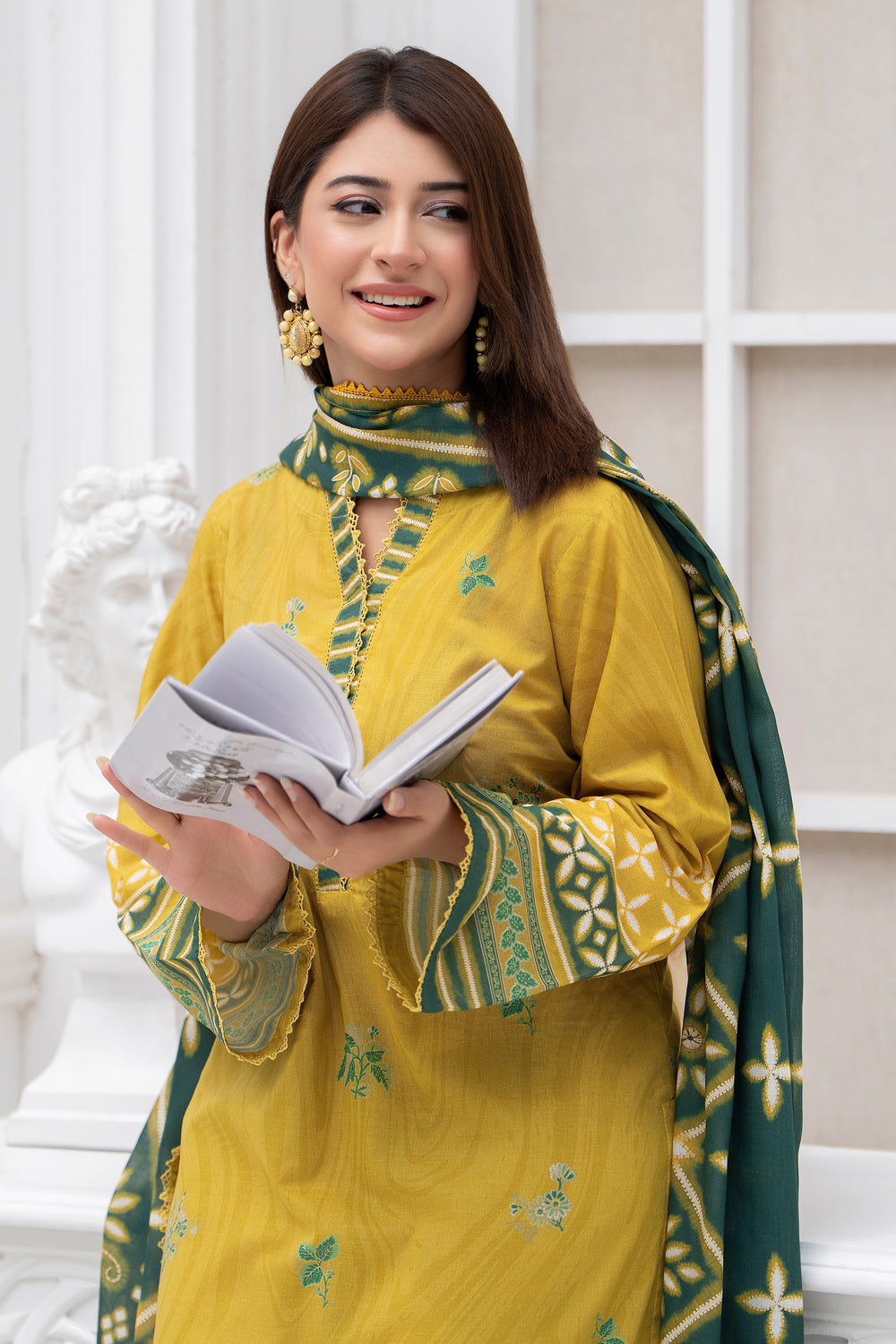 3PC Unstitched Yellow Lawn - SU25V27-S10 - JACQUARD CLOTHING