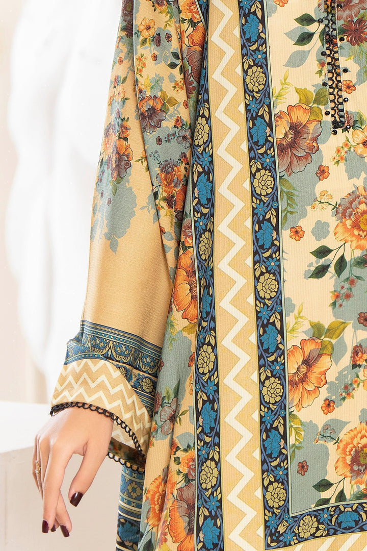 3 Piece Unstitched Linen Light Mustard - Jacquard Clothing