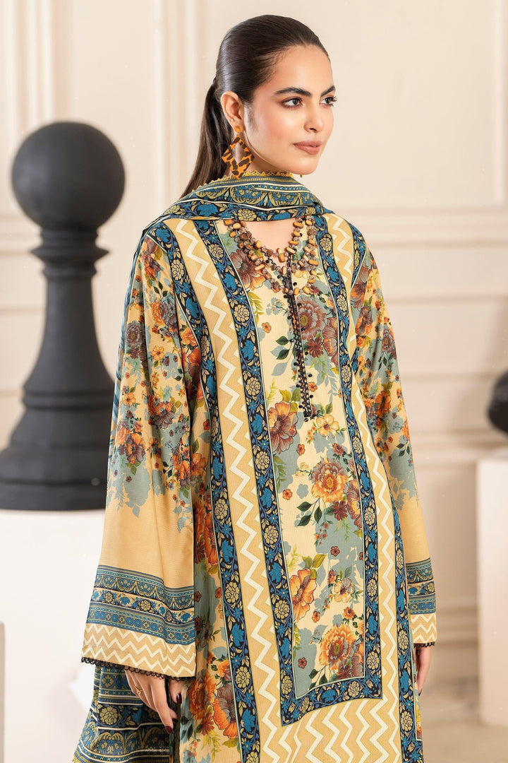 3 Piece Unstitched Linen Light Mustard - Jacquard Clothing