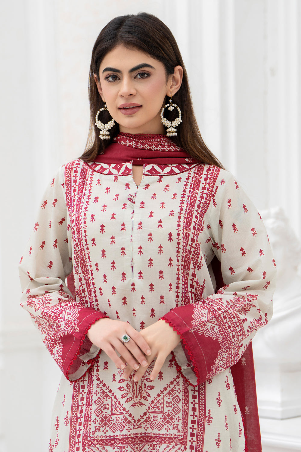 3Pc Unstitched Off White Lawn - SU25V30-S3 - JACQUARD CLOTHING
