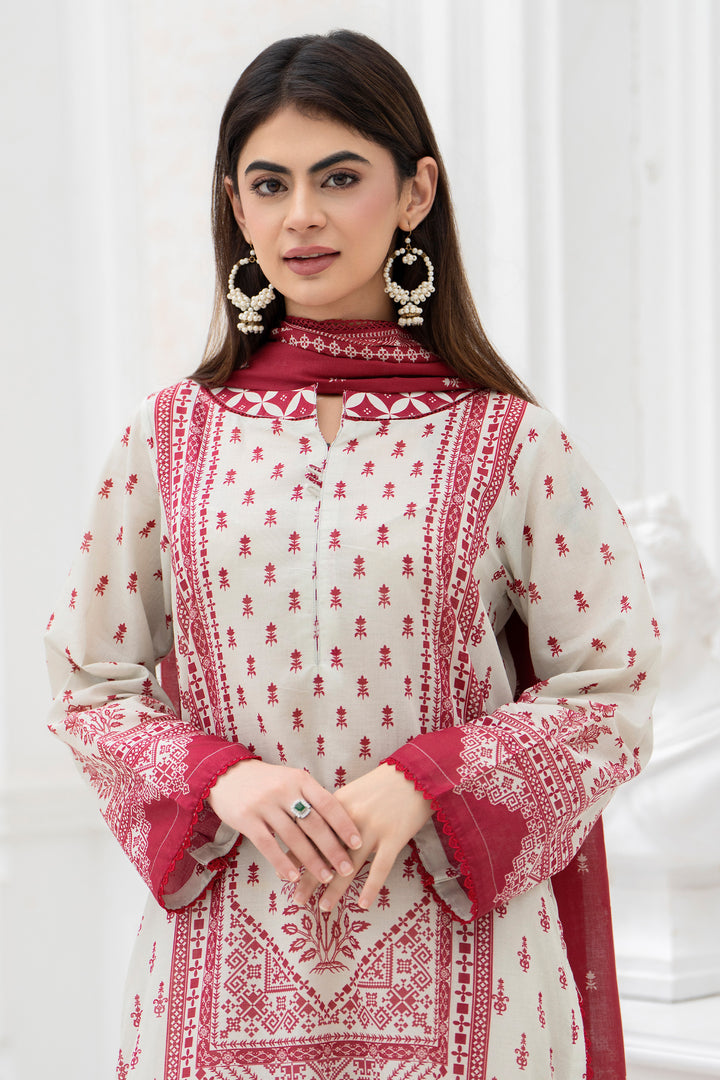 3Pc Unstitched Off White Lawn - SU25V30-S3 - JACQUARD CLOTHING