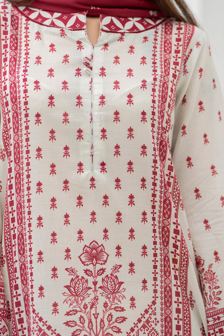 3Pc Unstitched Off White Lawn - SU25V30-S3 - JACQUARD CLOTHING