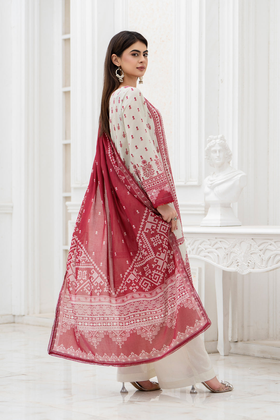 3Pc Unstitched Off White Lawn - SU25V30-S3 - JACQUARD CLOTHING