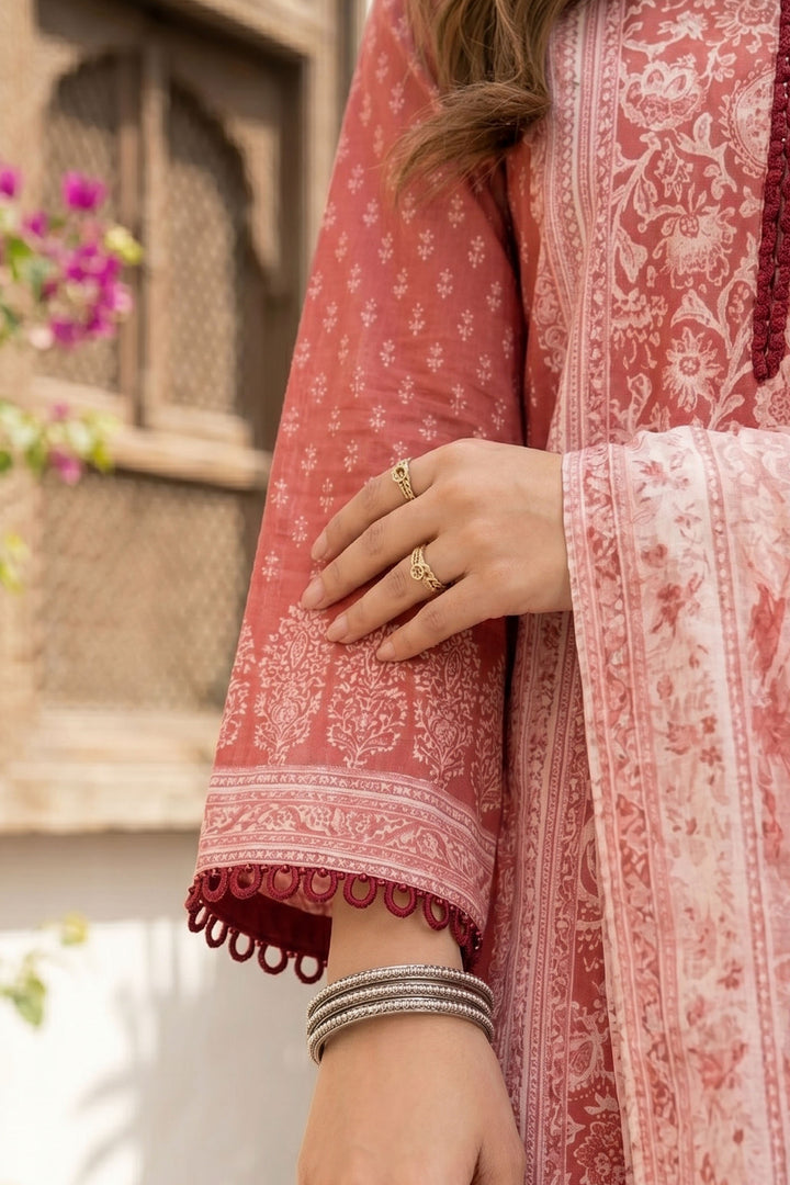 3 Piece Unstitched Red Premium Lawn
