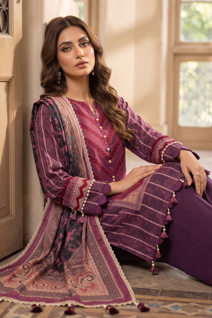 Red Wine 3 Piece Unstitched Premium Printed Lawn
