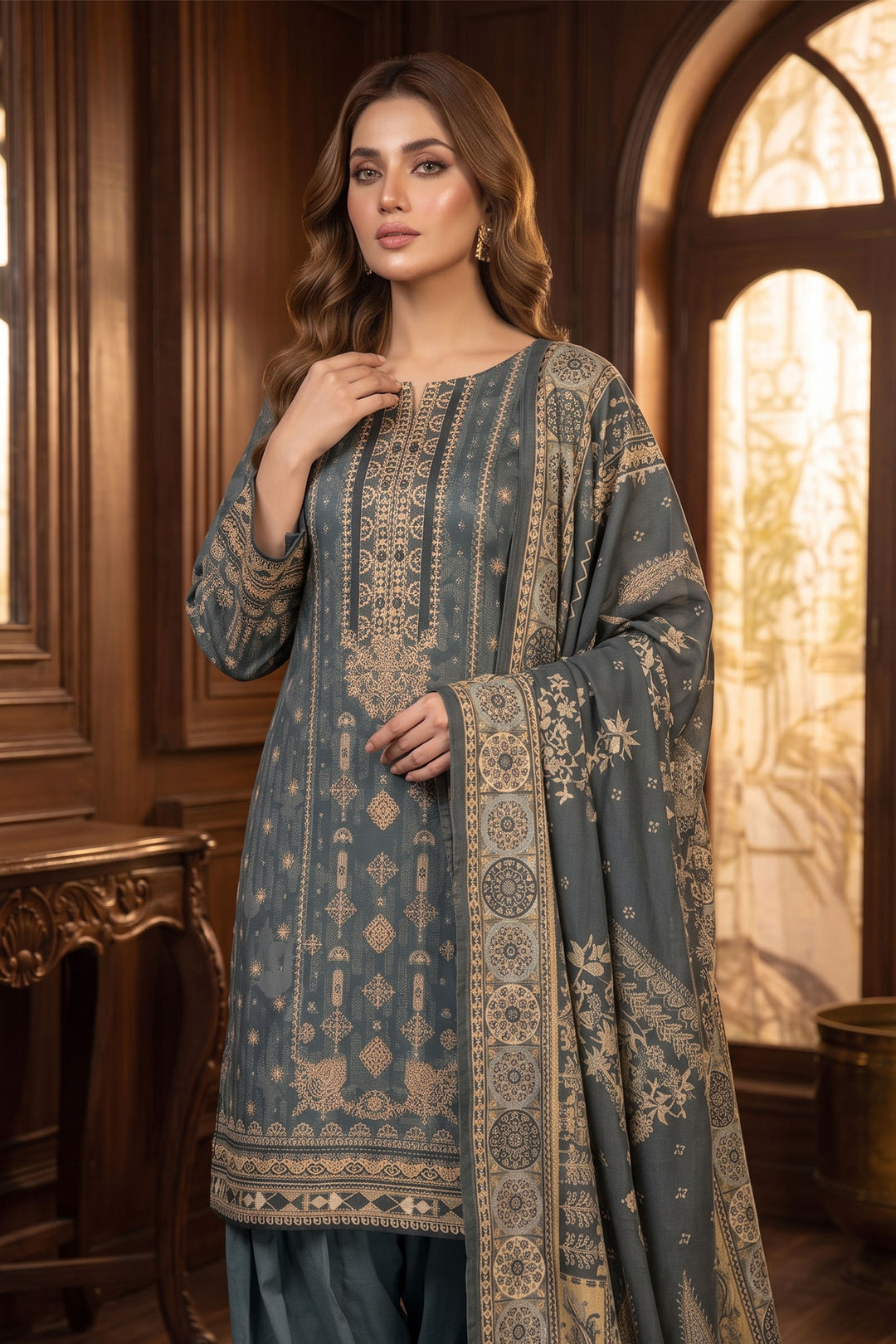 Gray 3 Piece Unstitched Premium Printed Lawn