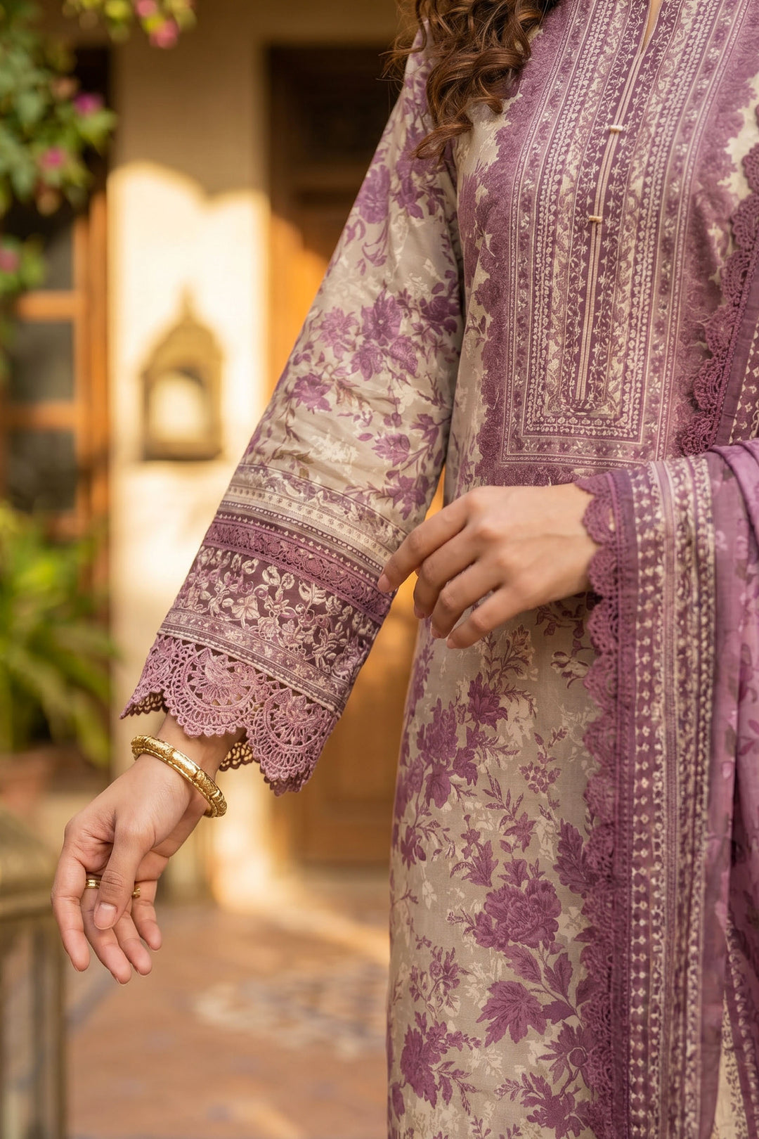 Beige 3 Piece Unstitched Premium Printed Lawn