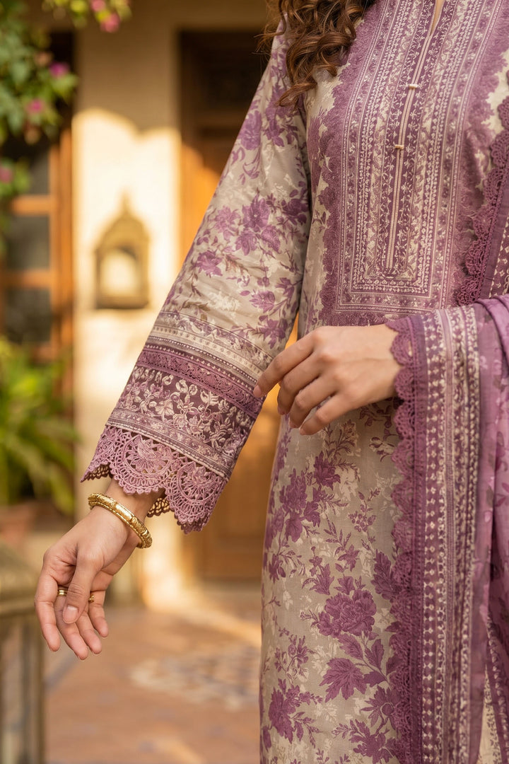 Beige 3 Piece Unstitched Premium Printed Lawn