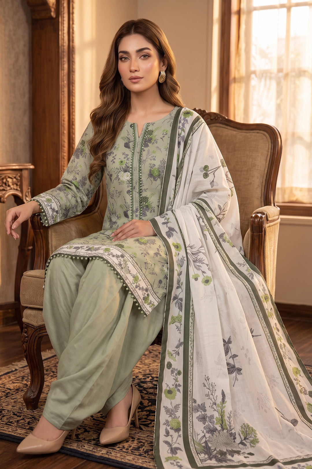 Pastel Green 3 Piece Unstitched Premium Printed Lawn