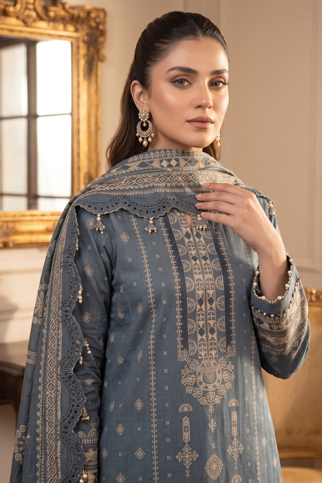 Slate Gray 3 Piece Unstitched Premium Printed Lawn