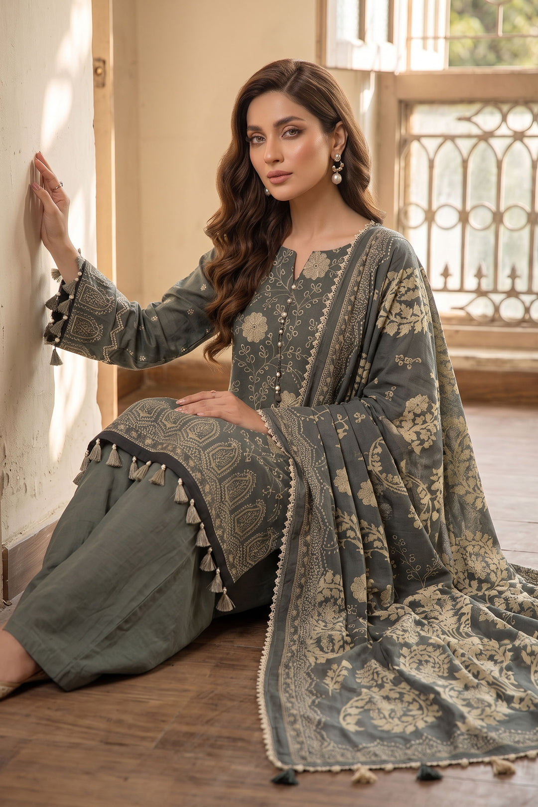 Green 3 Piece Unstitched Premium Printed Lawn