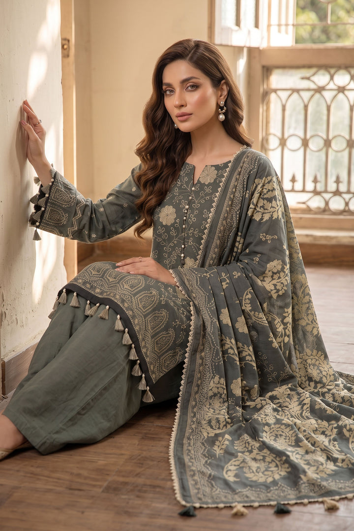 Green 3 Piece Unstitched Premium Printed Lawn