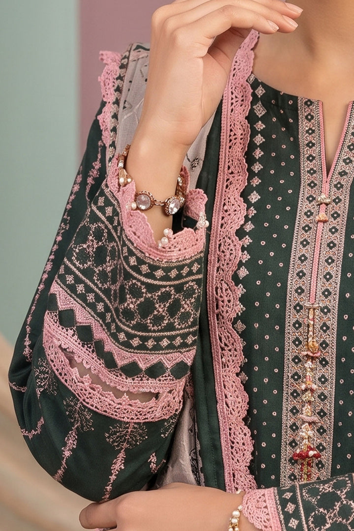 Green 3 Piece Unstitched Premium Printed Lawn