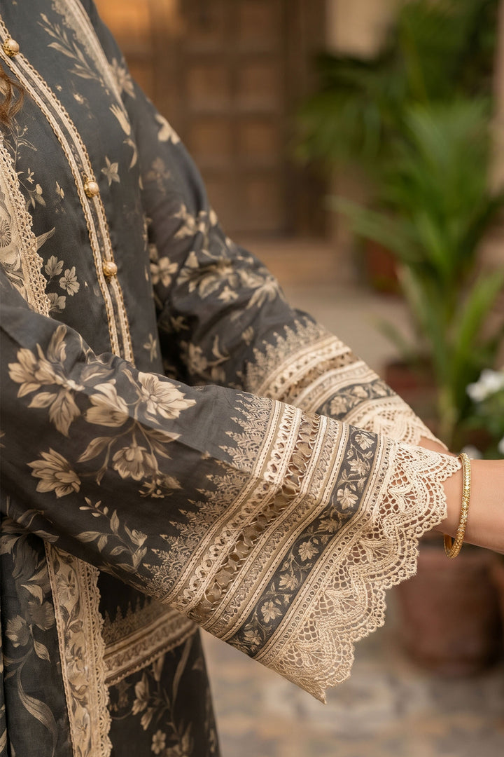 Dark Grey 3 Piece Unstitched Premium Printed Lawn