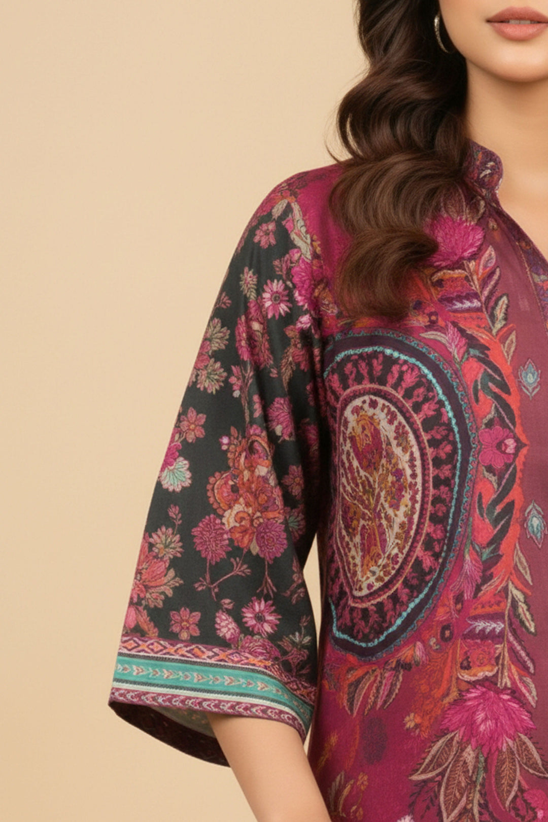 Unstitched Premium Garnet red Printed Co-Ord Set