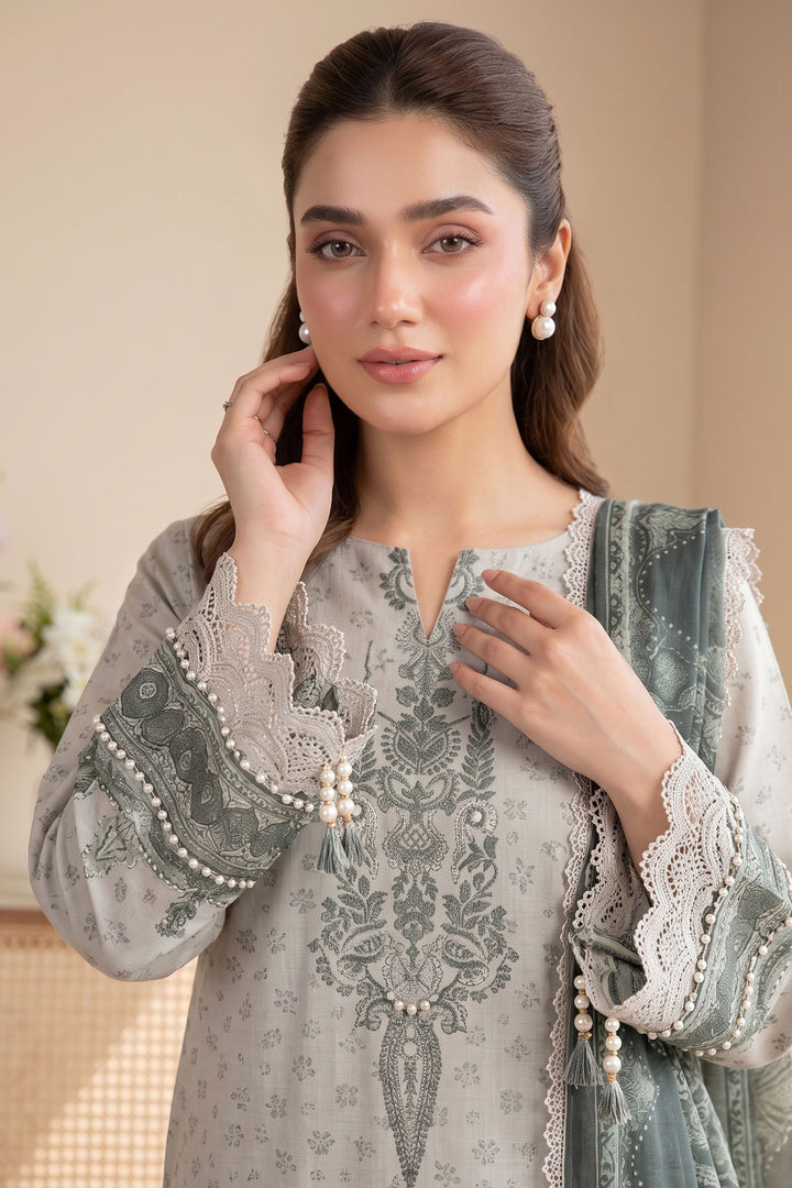 Gray 3 Piece Unstitched Premium Printed Lawn